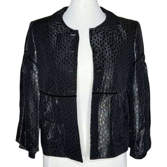 Ann klein Silk Blend Metallic Jacquard Empire Waist Balloon Sleeve Jacket - Picture 4 of 10